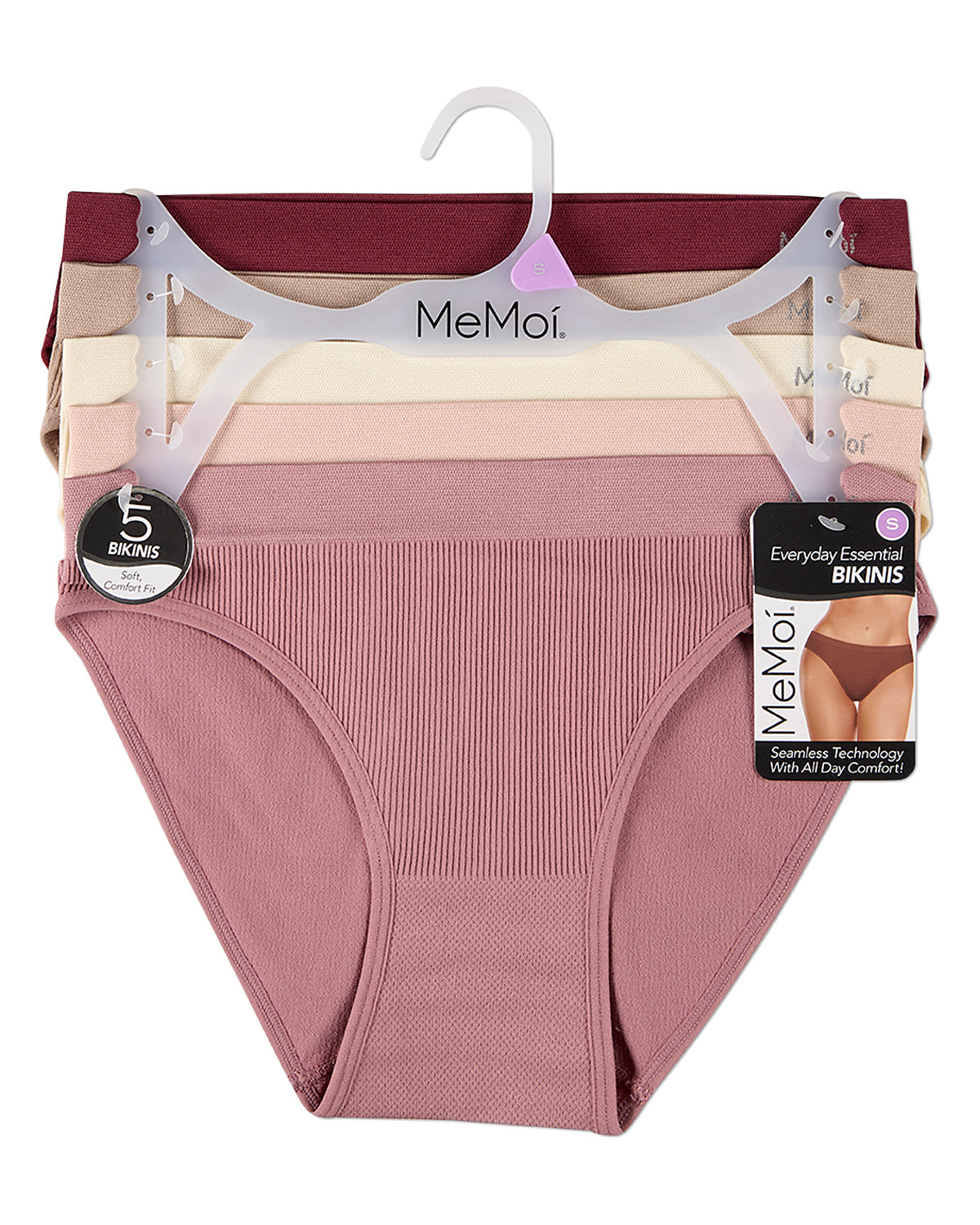 5 Pair Women's Seamless Pin-Rib Tag-Free Bikini Panties