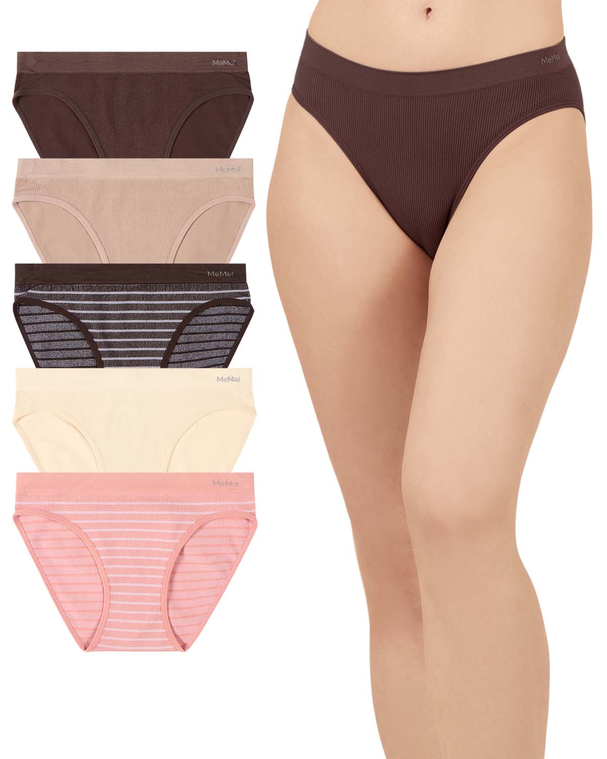 5 Pair Women's Seamless Pin-Rib Tag-Free Bikini Panties