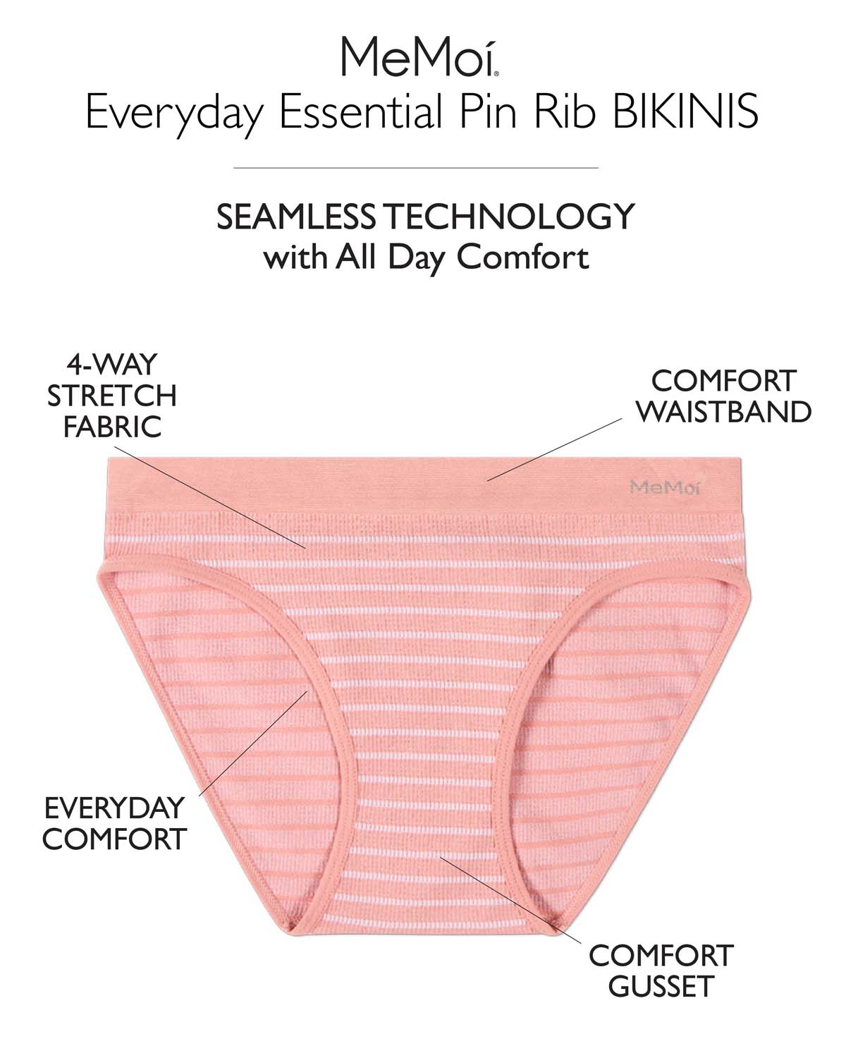 5 Pair Women's Seamless Pin-Rib Tag-Free Bikini Panties