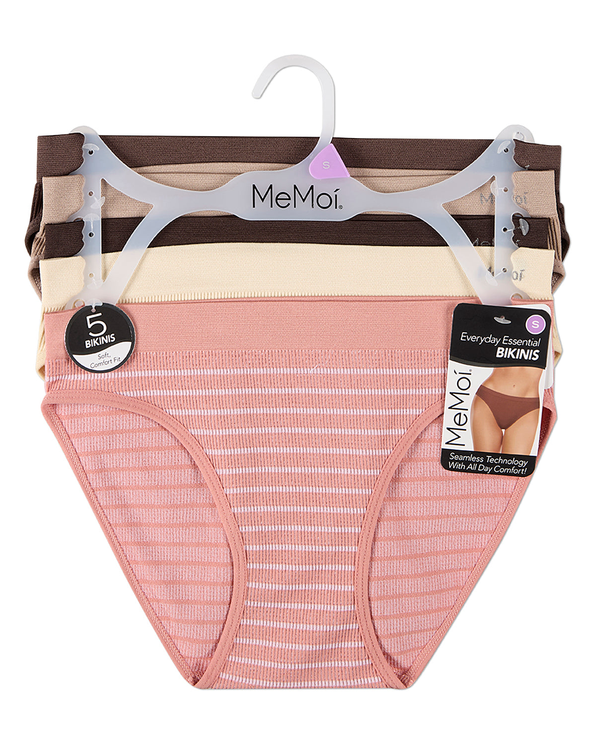 5 Pair Women's Seamless Pin-Rib Tag-Free Bikini Panties