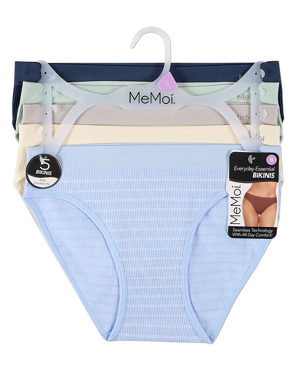 5 Pair Women's Seamless Pin-Rib Tag-Free Bikini Panties