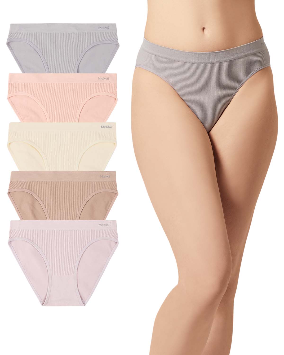5 Pair Women's Seamless Pin-Rib Tag-Free Bikini Panties