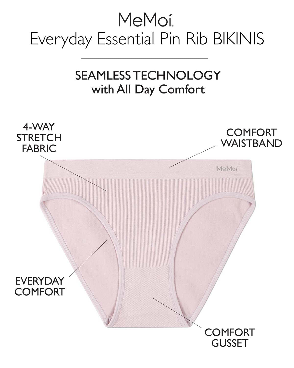 5 Pair Women's Seamless Pin-Rib Tag-Free Bikini Panties
