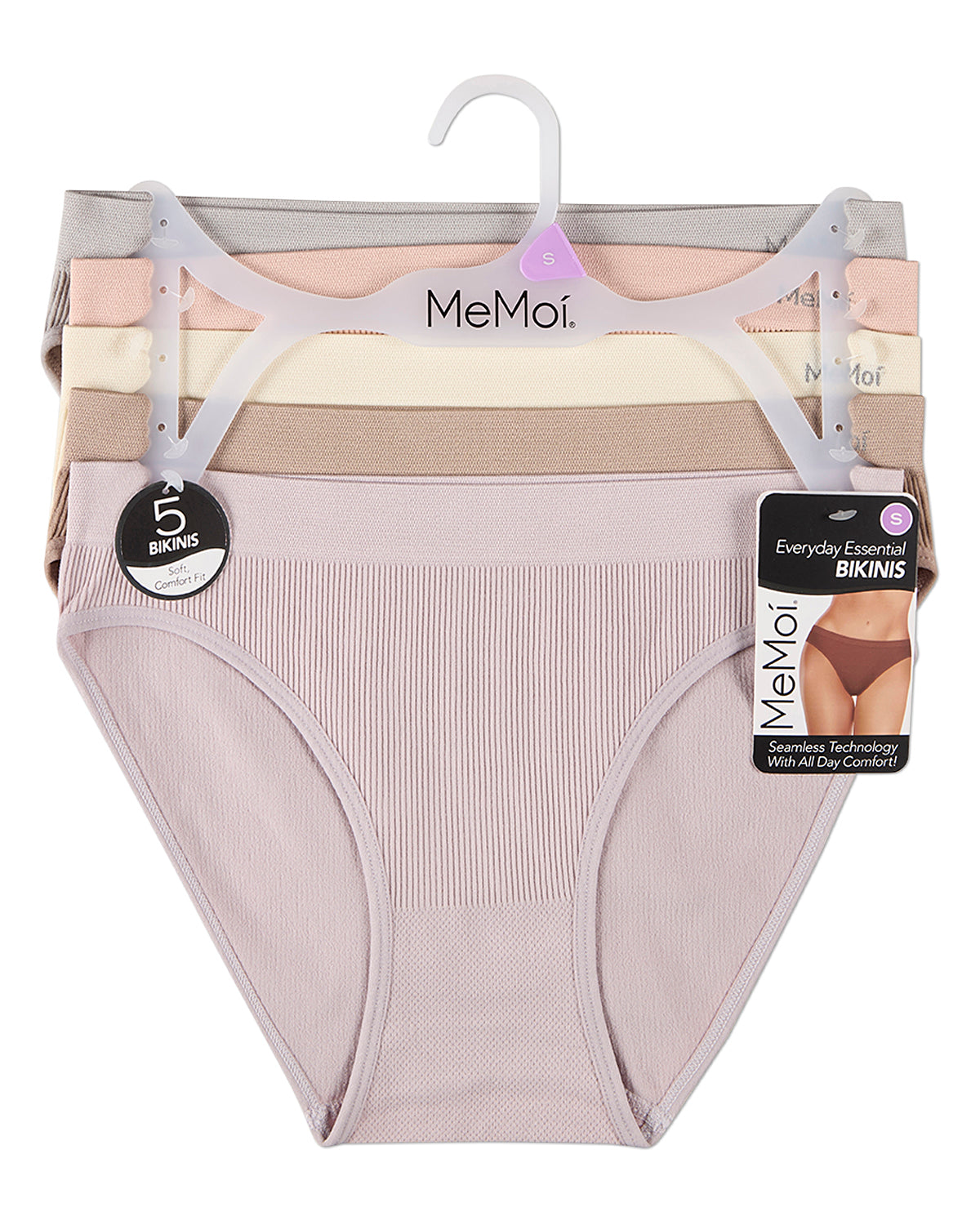 5 Pair Women's Seamless Pin-Rib Tag-Free Bikini Panties