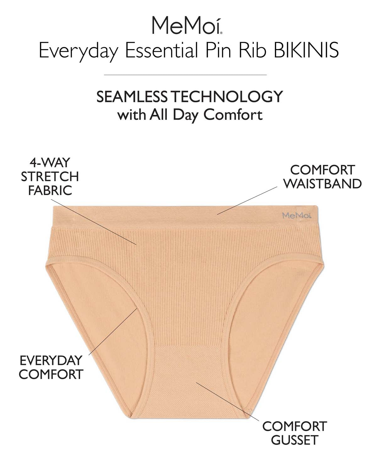 5 Pair Women's Seamless Pin-Rib Tag-Free Bikini Panties