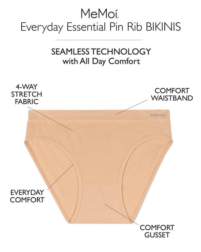 5 Pair Women's Seamless Pin-Rib Tag-Free Bikini Panties