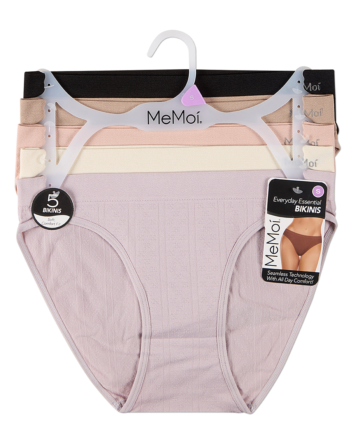 5 Pair Women's Seamless Pointelle Tag-Free No-Show Bikini Panties
