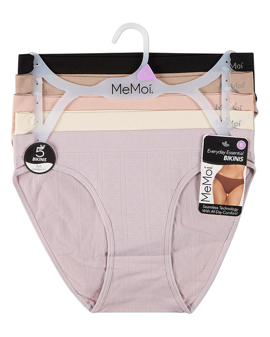 5 Pair Women's Seamless Pointelle Tag-Free No-Show Bikini Panties