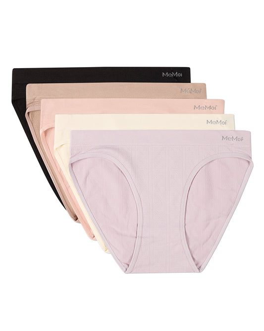 5 Pair Women's Seamless Pointelle Tag-Free No-Show Bikini Panties