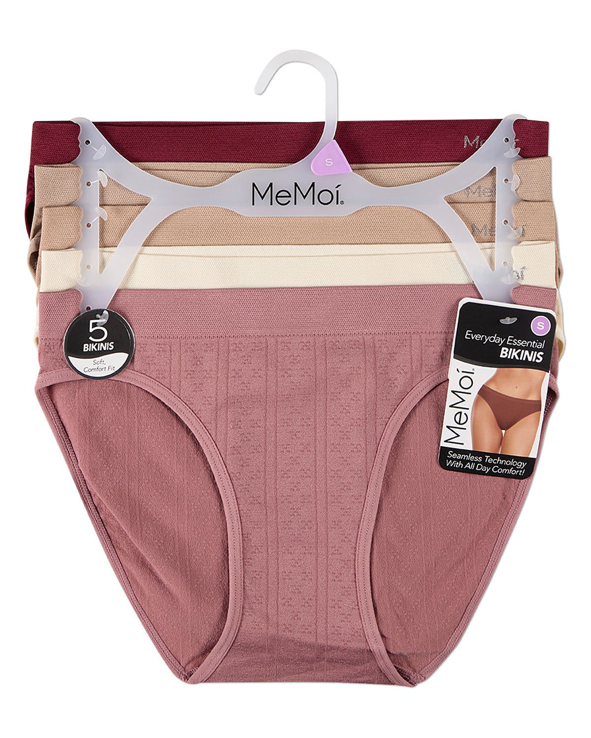 5 Pair Women's Seamless Pointelle Tag-Free No-Show Bikini Panties