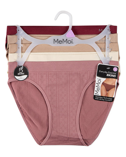 5 Pair Women's Seamless Pointelle Tag-Free No-Show Bikini Panties