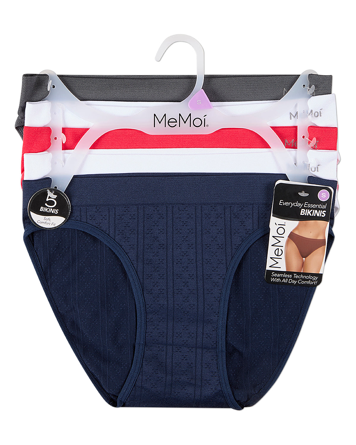 5 Pair Women's Seamless Pointelle Tag-Free No-Show Bikini Panties