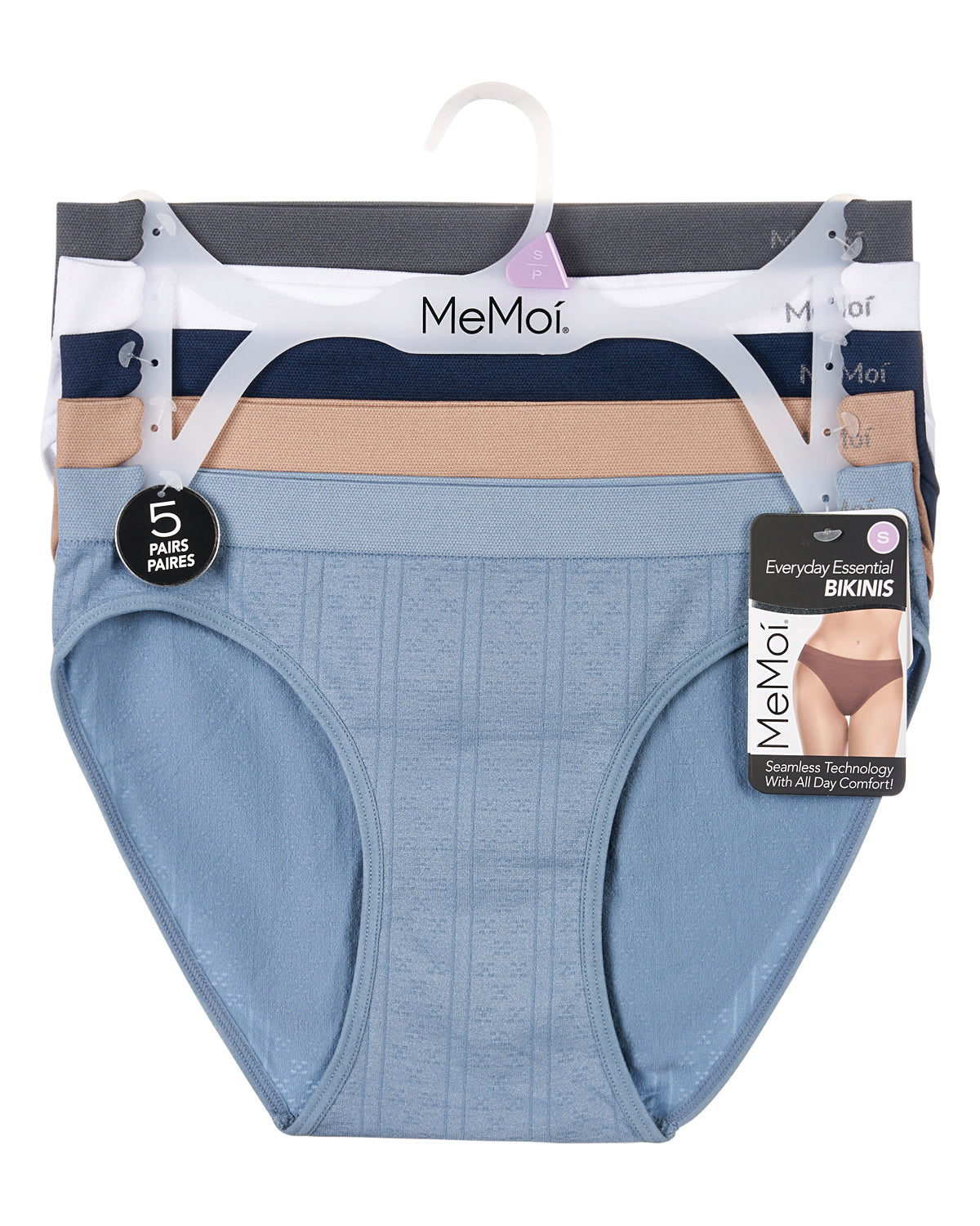 5 Pair Women's Seamless Pointelle Tag-Free No-Show Bikini Panties