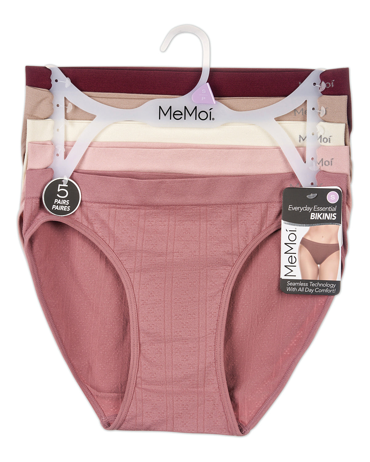 5 Pair Women's Seamless Pointelle Tag-Free No-Show Bikini Panties