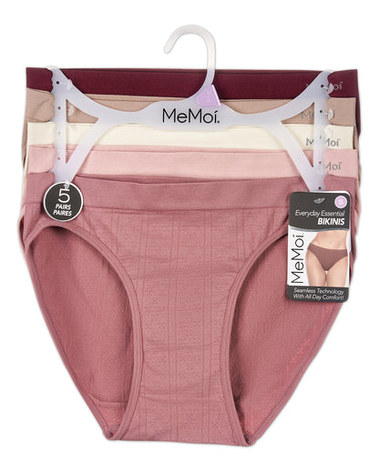 5 Pair Women's Seamless Pointelle Tag-Free No-Show Bikini Panties