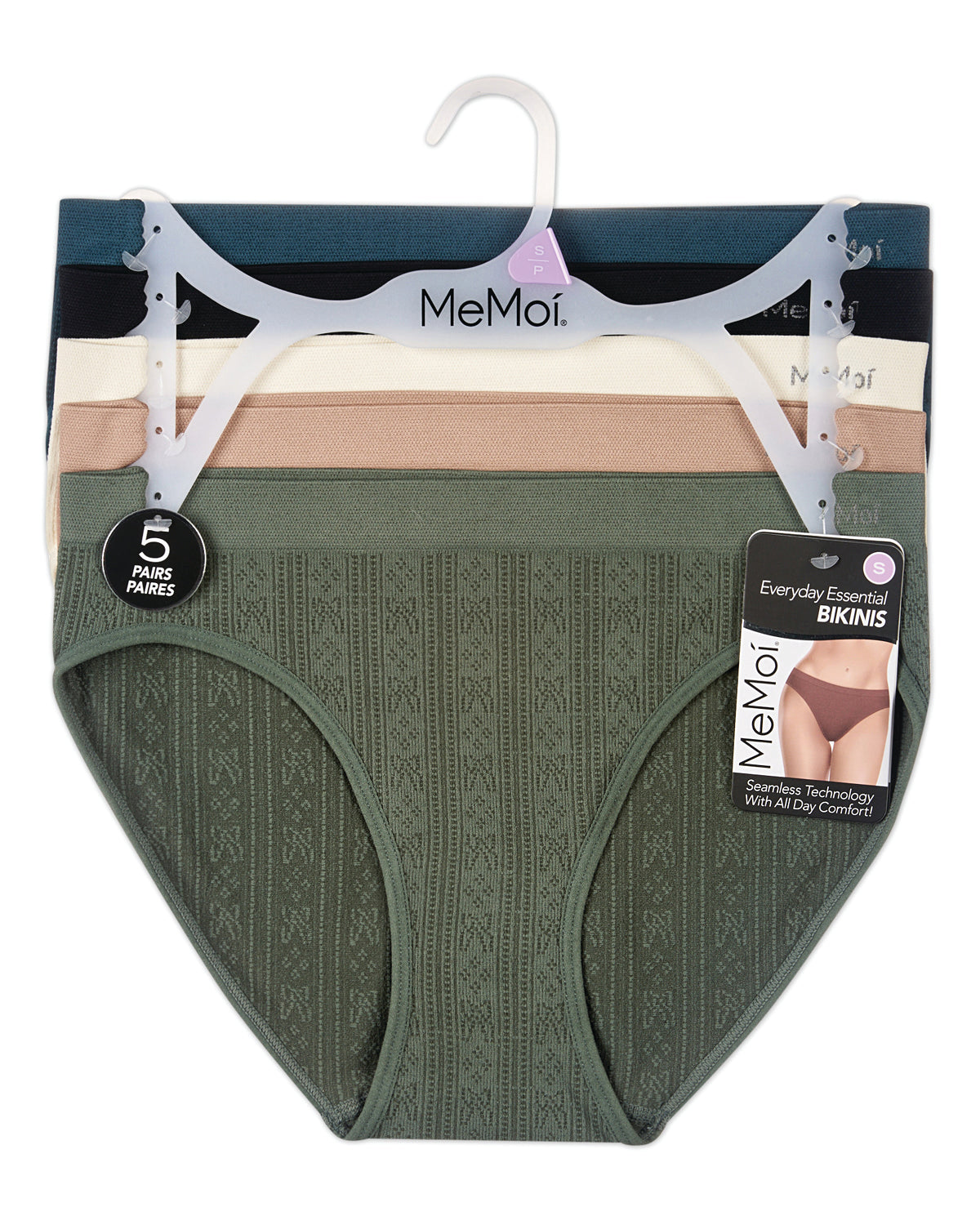 5 Pair Women's Seamless Pointelle Tag-Free No-Show Bikini Panties
