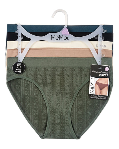5 Pair Women's Seamless Pointelle Tag-Free No-Show Bikini Panties