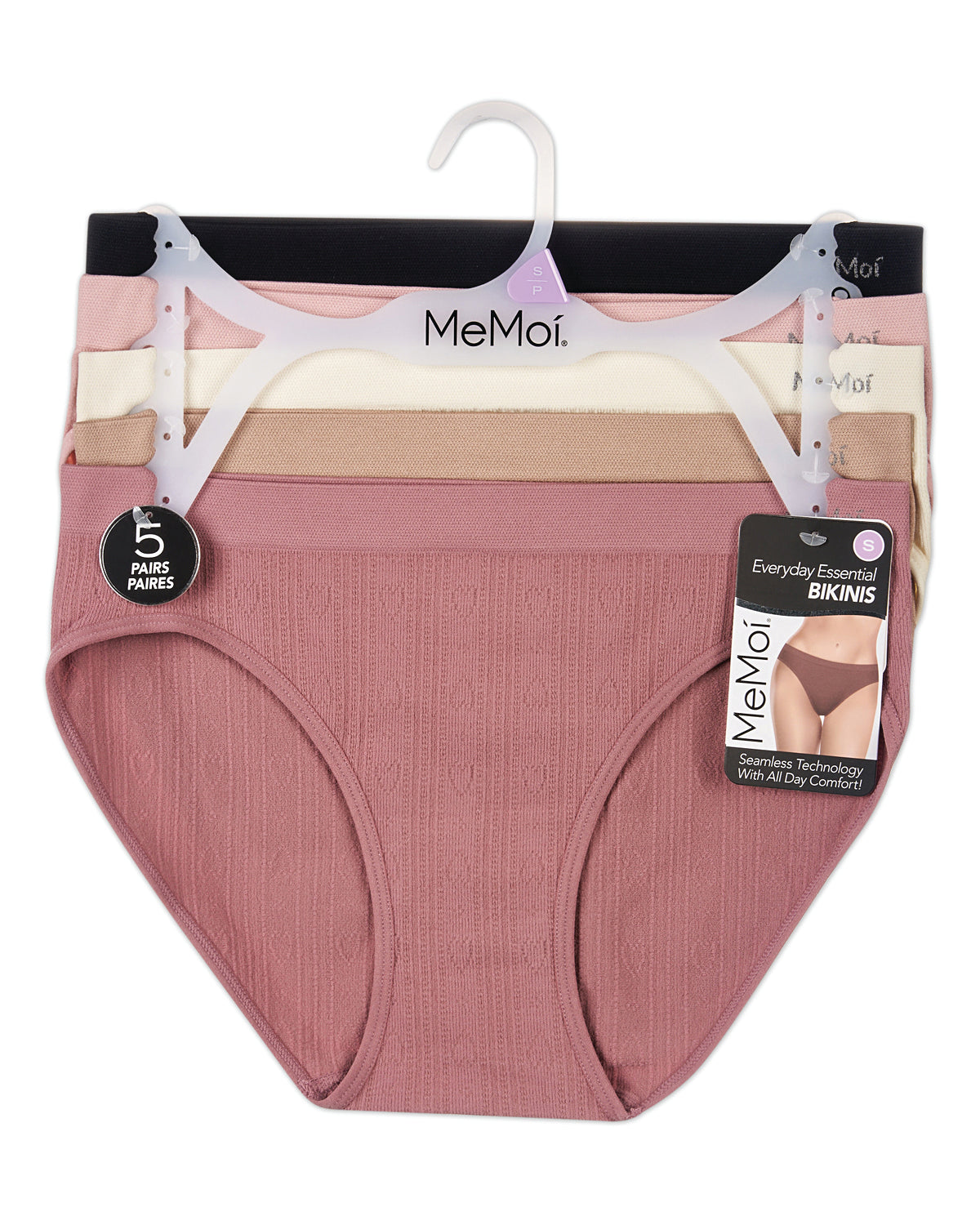 5 Pair Women's Seamless Pointelle Tag-Free No-Show Bikini Panties