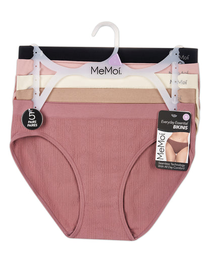 5 Pair Women's Seamless Pointelle Tag-Free No-Show Bikini Panties