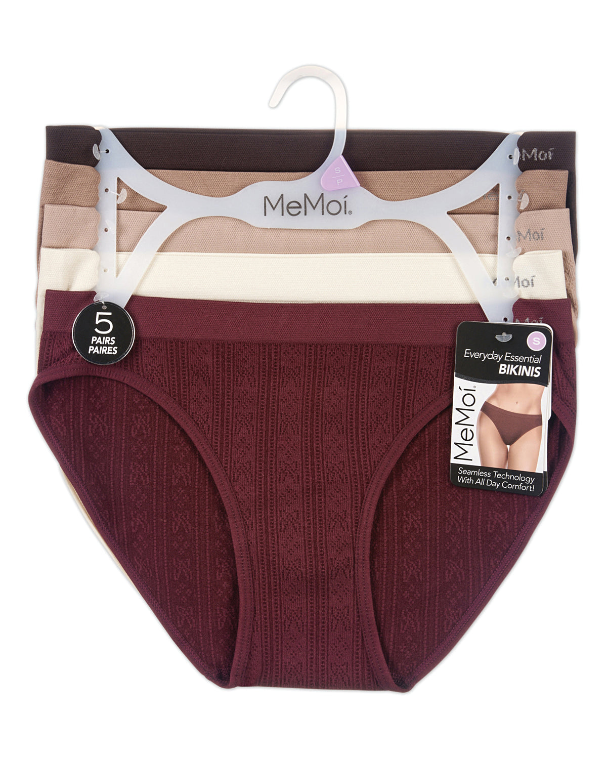 5 Pair Women's Seamless Pointelle Tag-Free No-Show Bikini Panties