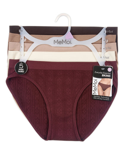 5 Pair Women's Seamless Pointelle Tag-Free No-Show Bikini Panties