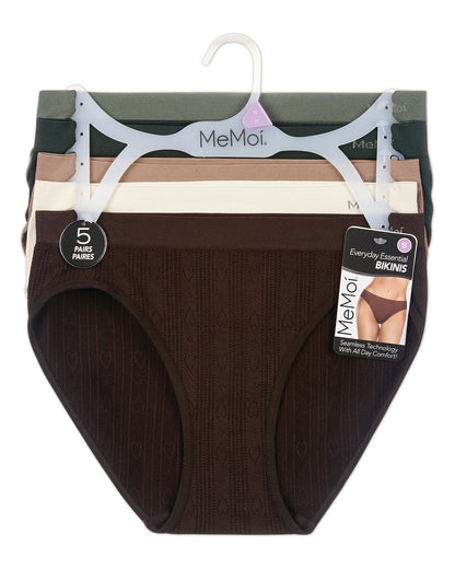 5 Pair Women's Seamless Pointelle Tag-Free No-Show Bikini Panties