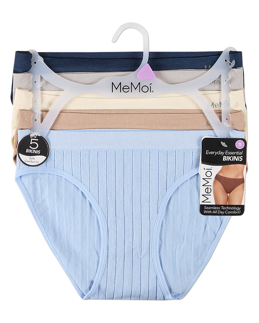 5 Pair Women's Seamless Wide-Rib No-Show Tag-Free Bikini Panties