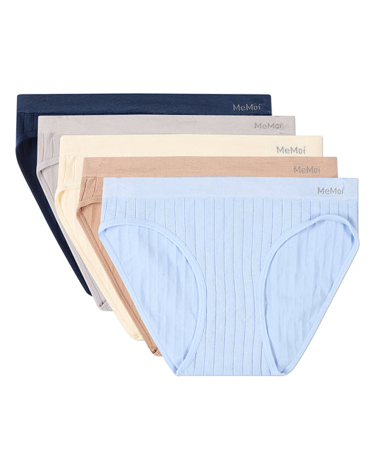 5 Pair Women's Seamless Wide-Rib No-Show Tag-Free Bikini Panties