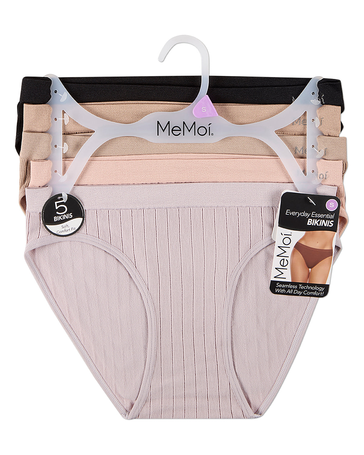 5 Pair Women's Seamless Wide-Rib No-Show Tag-Free Bikini Panties