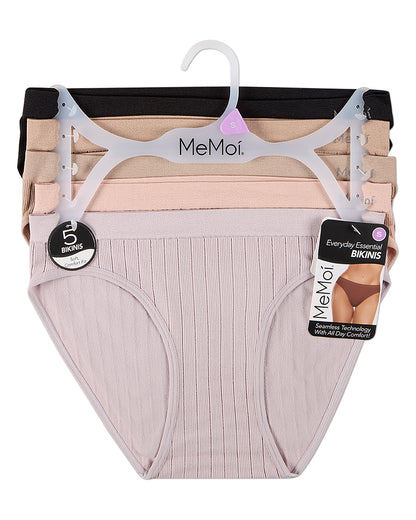 5 Pair Women's Seamless Wide-Rib No-Show Tag-Free Bikini Panties