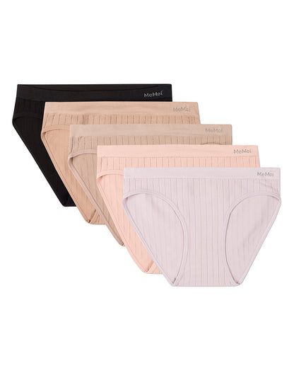 5 Pair Women's Seamless Wide-Rib No-Show Tag-Free Bikini Panties