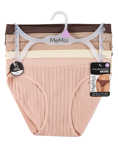 5 Pair Women's Seamless Wide-Rib No-Show Tag-Free Bikini Panties