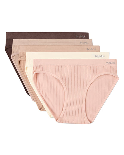 5 Pair Women's Seamless Wide-Rib No-Show Tag-Free Bikini Panties