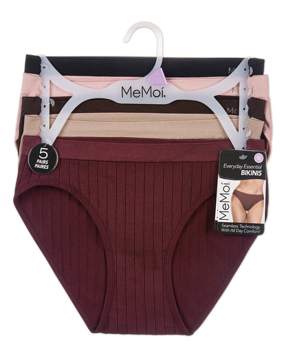5 Pair Women's Seamless Wide-Rib No-Show Tag-Free Bikini Panties