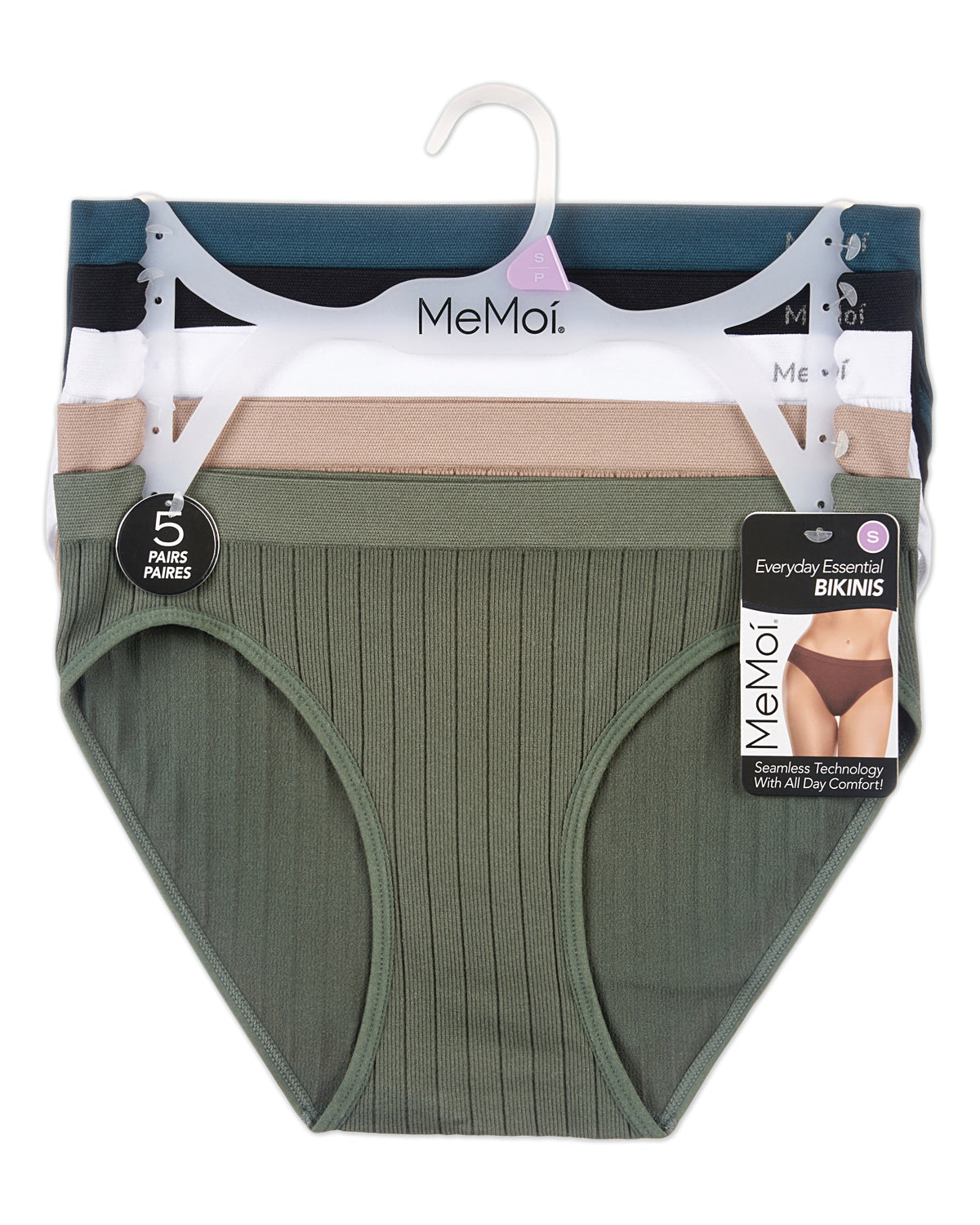 5 Pair Women's Seamless Wide-Rib No-Show Tag-Free Bikini Panties