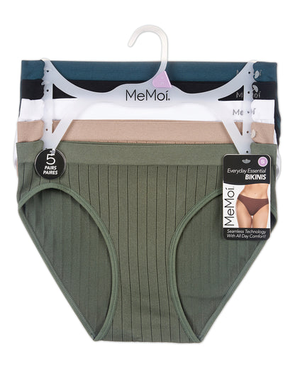 5 Pair Women's Seamless Wide-Rib No-Show Tag-Free Bikini Panties