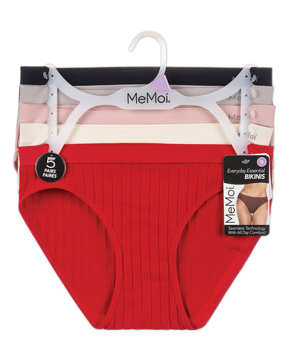 5 Pair Women's Seamless Wide-Rib No-Show Tag-Free Bikini Panties