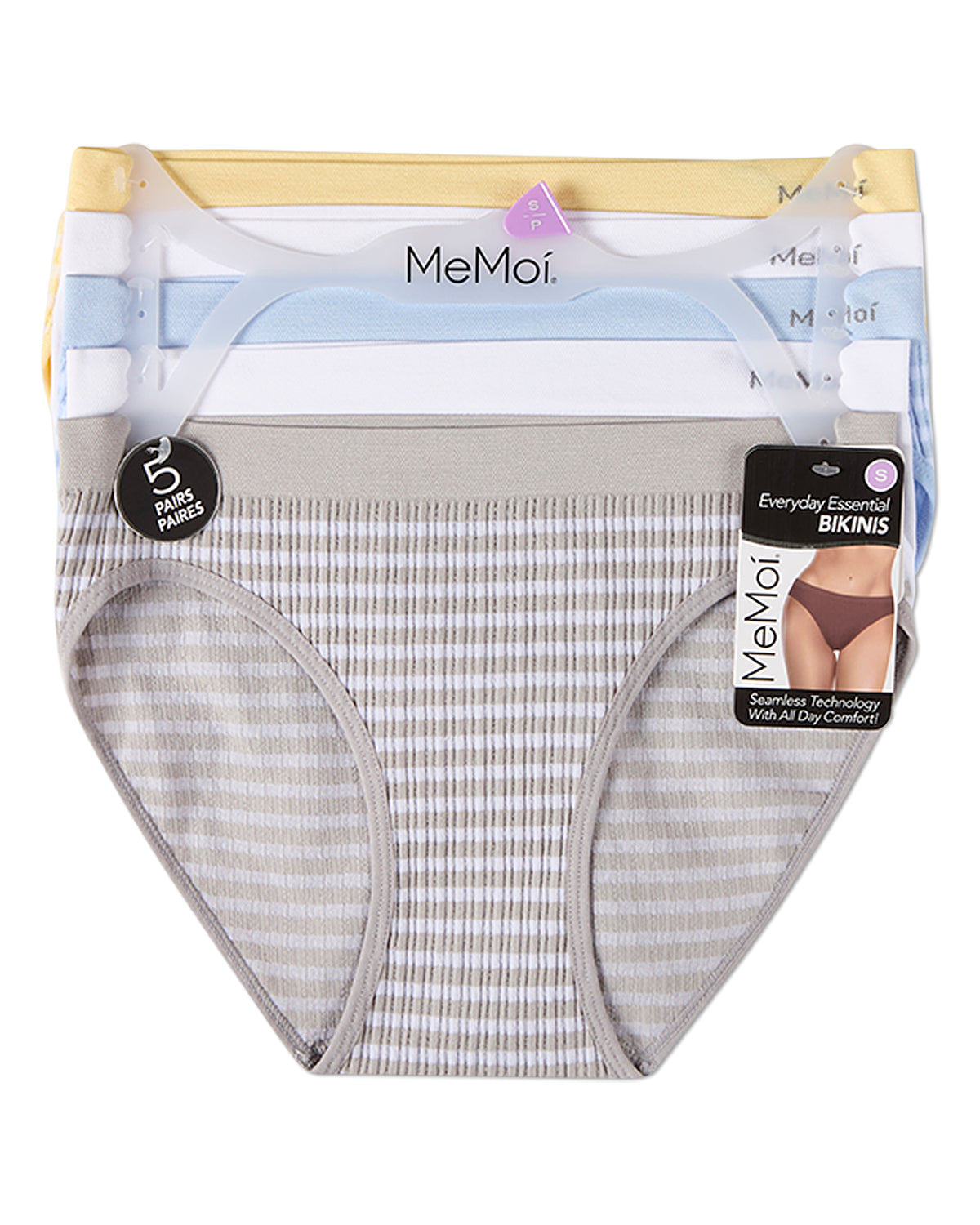 5 Pair Women's Seamless Striped Crinkle Ribbed Tag-Free Bikini Panties
