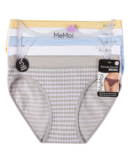 5 Pair Women's Seamless Striped Crinkle Ribbed Tag-Free Bikini Panties