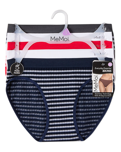 5 Pair Women's Seamless Striped Crinkle Ribbed Tag-Free Bikini Panties