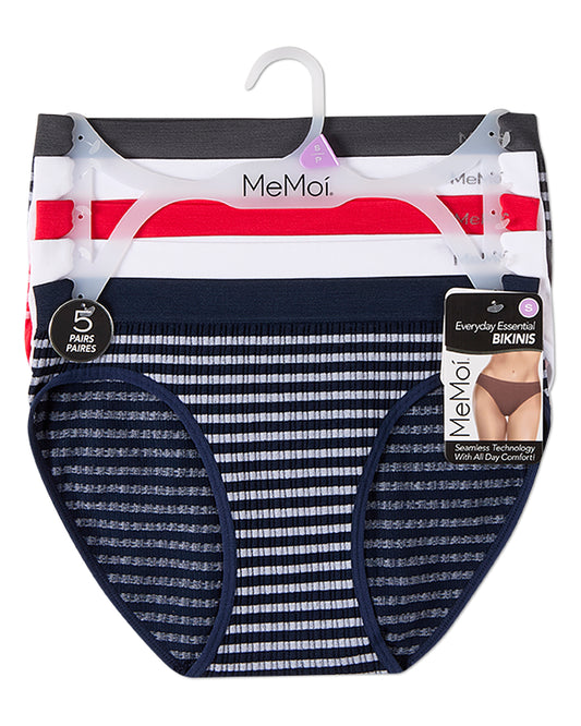5 Pair Women's Seamless Striped Crinkle Ribbed Tag-Free Bikini Panties