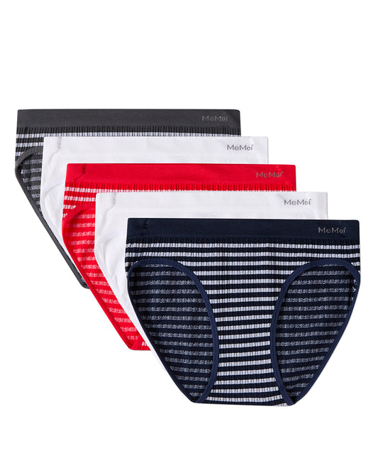 5 Pair Women's Seamless Striped Crinkle Ribbed Tag-Free Bikini Panties