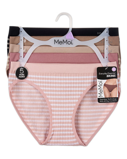 5 Pair Women's Seamless Striped Crinkle Ribbed Tag-Free Bikini Panties
