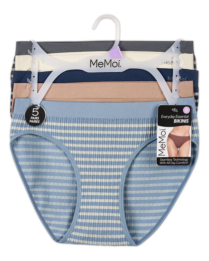 5 Pair Women's Seamless Striped Crinkle Ribbed Tag-Free Bikini Panties