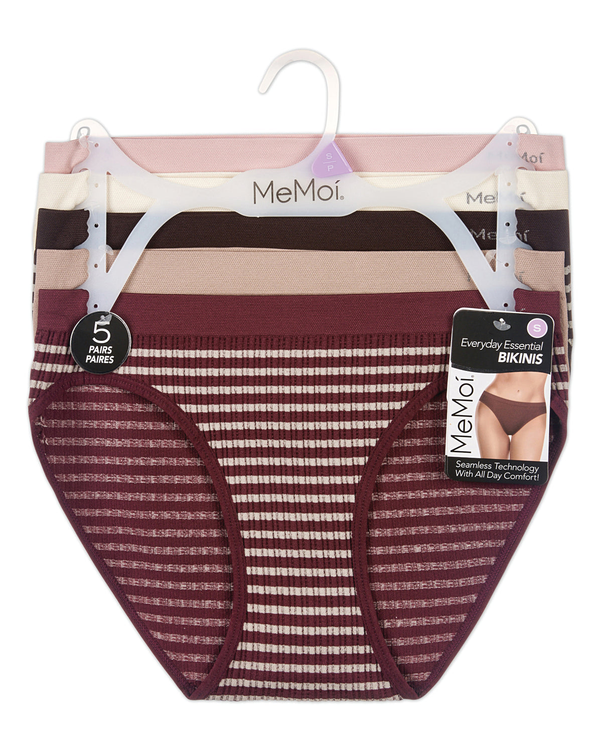 5 Pair Women's Seamless Striped Crinkle Ribbed Tag-Free Bikini Panties