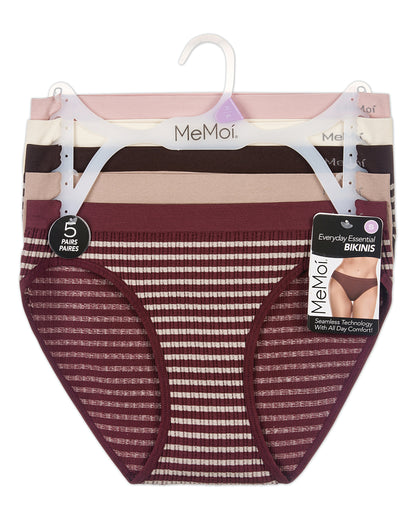 5 Pair Women's Seamless Striped Crinkle Ribbed Tag-Free Bikini Panties