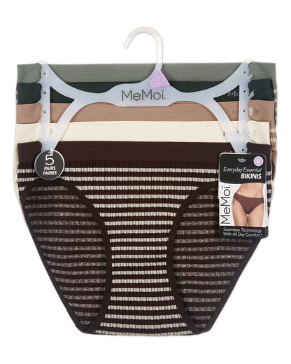 5 Pair Women's Seamless Striped Crinkle Ribbed Tag-Free Bikini Panties