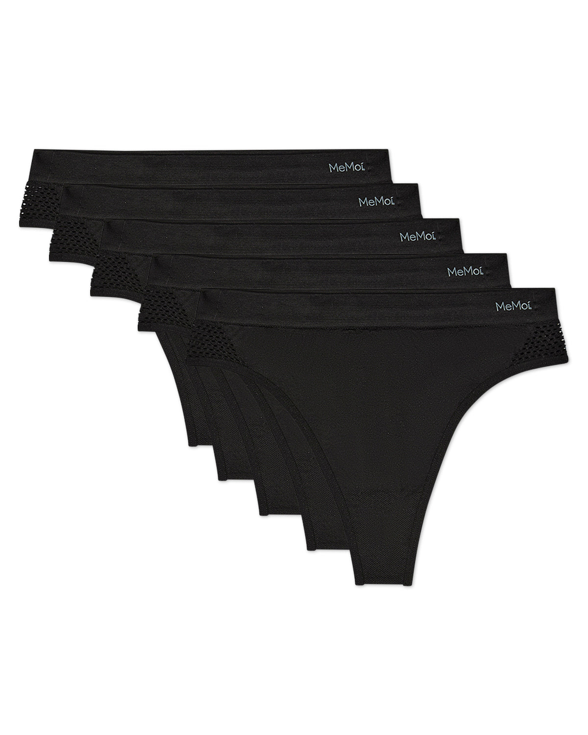 Women's 5 Pair Pack Seamless Side Crochet Thongs : Color: Black