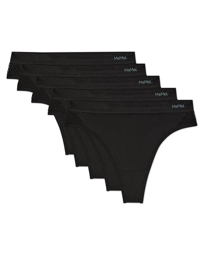 Women's 5 Pair Pack Seamless Side Crochet Thongs : Color: Black
