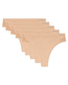 Women's 5 Pair Pack Seamless Side Crochet Thongs : Color: Tan